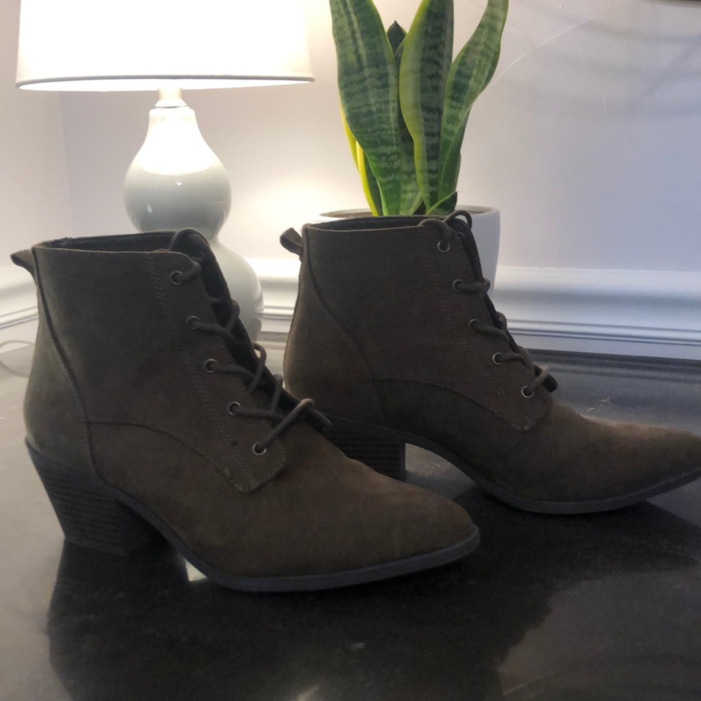 Olive green lace up booties